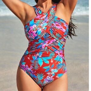 Swimsuits For All High Neck Floral One Piece Swimsuit